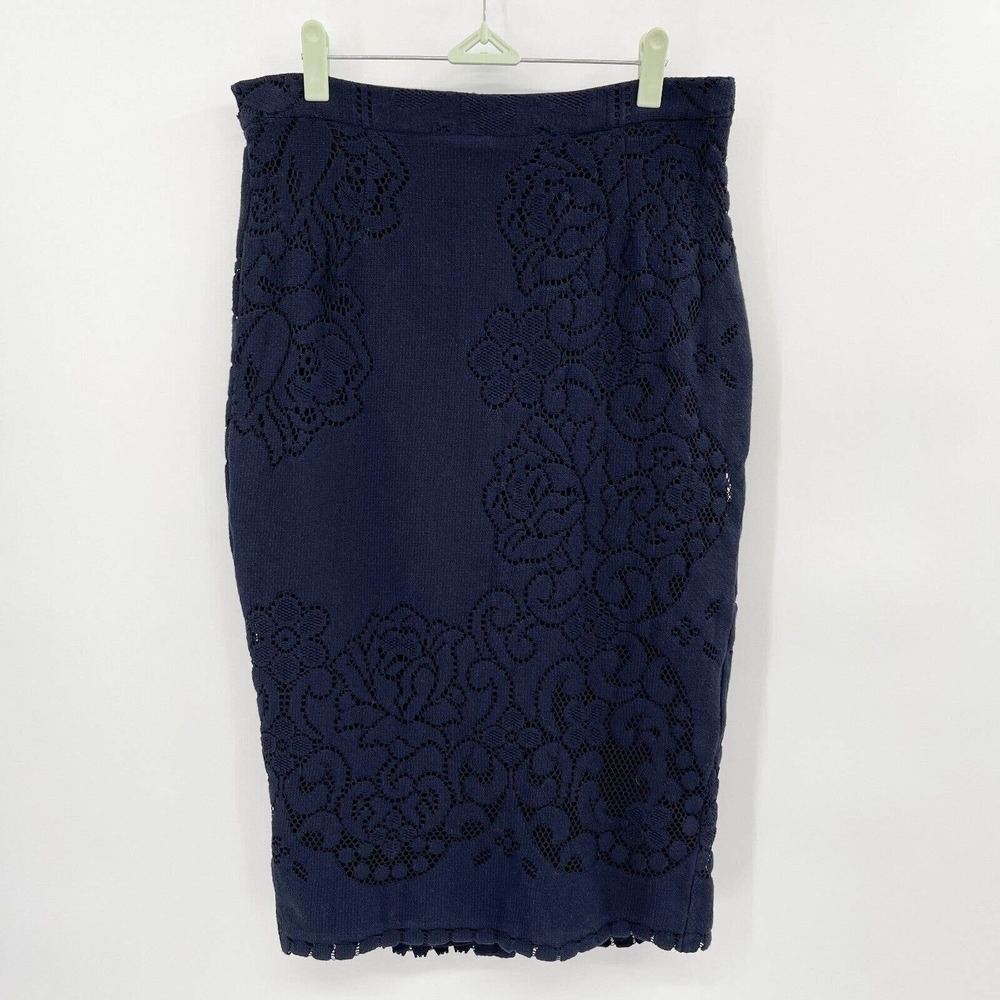 A.L.C. Lucas Pencil Skirt Floral Lace Navy Blue Size 10 Lined Cotton Stretch